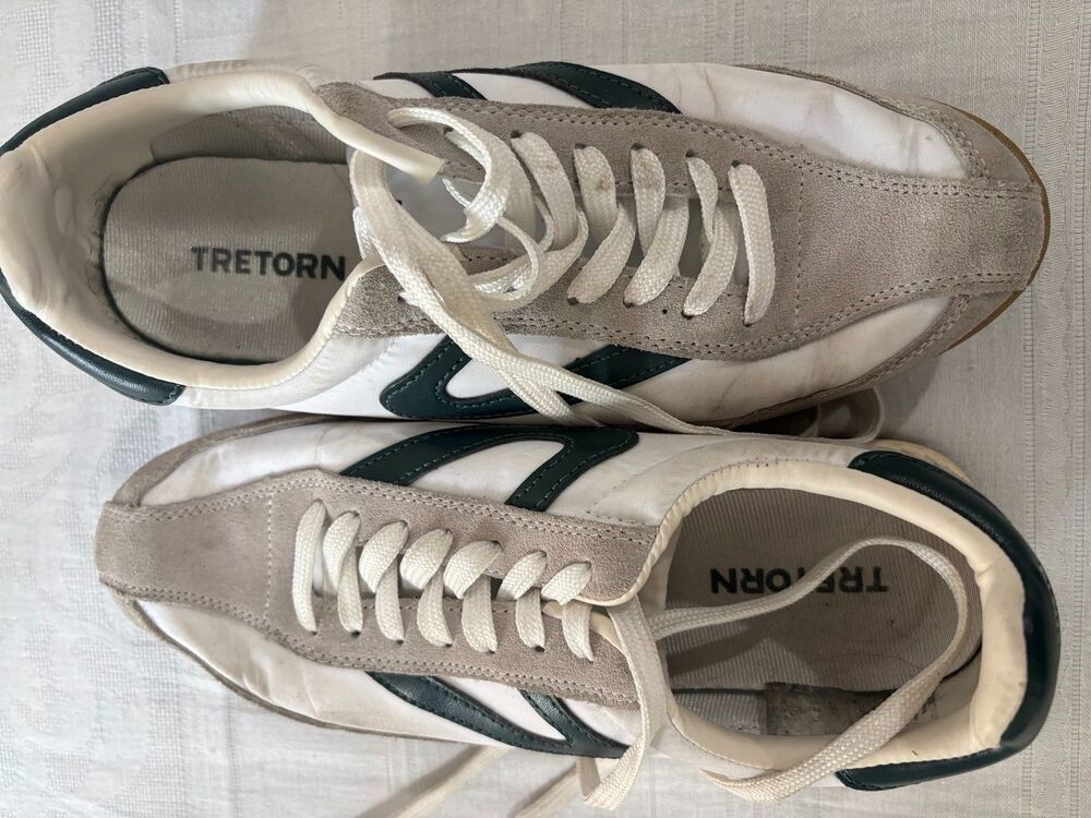 Tretorn Rawlins Sneakers 8.5 M White Gray Green Suede Leather Retro Shoes